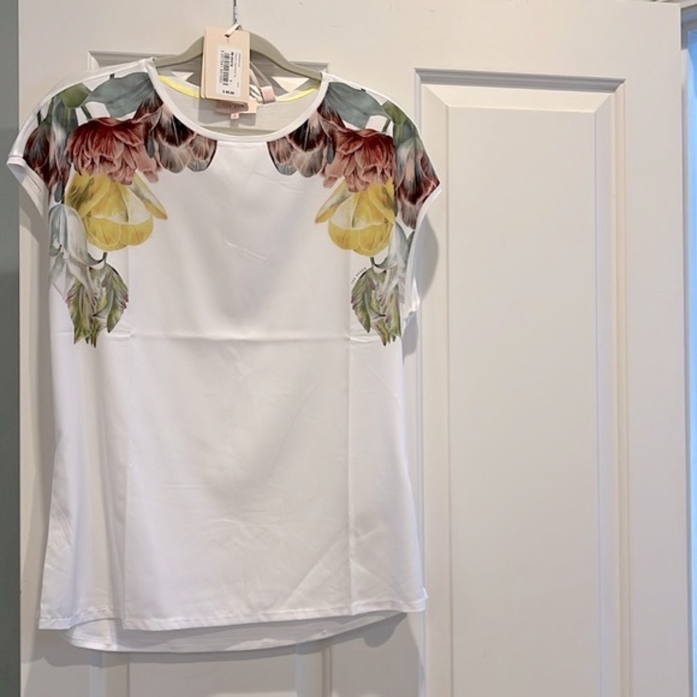 Ted Baker London floral and white top, size 3 (US 8)